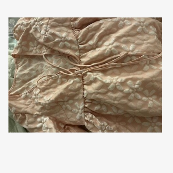 Plus Floral Print Lace Front Tie Puff Long Sleeve Dress - Picture 10 of 10